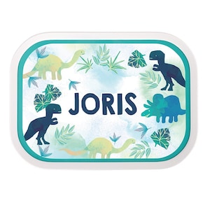 Lunch box with desired name | Personalized lunch box with a cute dino for daycare / kindergarten or school