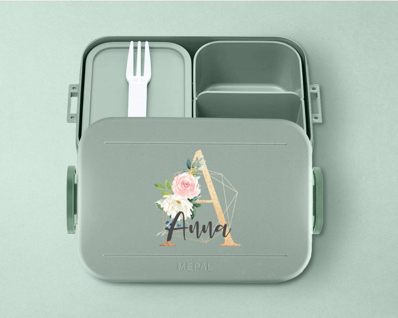 Personalisierte Mepal take a break Lunchbox mit eigenem Buchstaben und Wunschnamen Schöne Lunchbox mit Bento Box nordic-sage