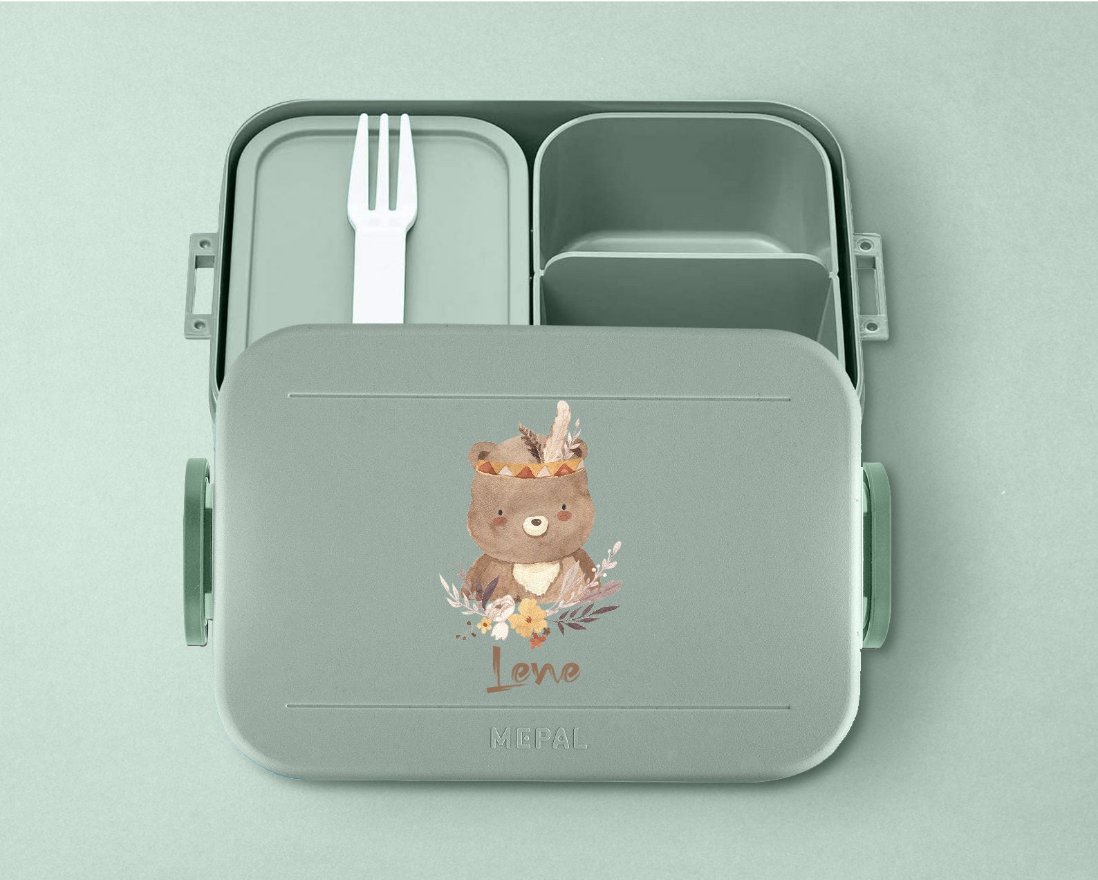 Mepal lunch box with cute bear and desired name I Bohemian