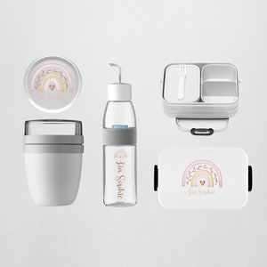 Personalisiertes Mepal take a break Luchbox Set mit Bento Einsatz und Trinkflasche & Lunchpot mini als Set für den Kindergarten und Schule Nordic-White