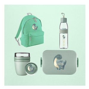 Gepersonaliseerde Dino Mepal lunchbox met bento-inzet & drinkfles, lunchpot als set voor kleuterschool en school Volledige serie komplettes Set