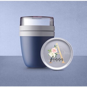 Personalized Mepal lunchpot Ellipse Mini with desired name for school, kindergarten and daycare Breakfast cup with gold letter Nordic-denim