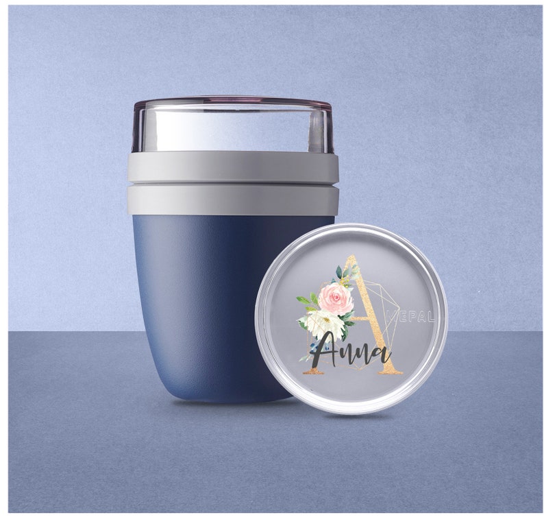 Personalisierter Mepal Lunchpot Ellipse Mini mit Wunschnamen für Schule, Kindergarten und Kita Frühstücksbecher mit goldenem Buchstaben Nordic-denim