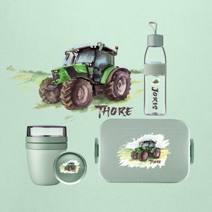 Ensemble de boîtes à lunch Mepal personnalisé | Boîte à lunch, gourde et pot à lunch, superbe sac à dos comme ensemble pour la maternelle et l'école |  tracteur