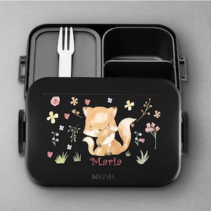 Mepal Bento Lunchbox mit Fächern Take a break Midi Personalisierte Brotdose mit niedlichem Fuchs für die Schule oder den Kindergarten Nordic-Black