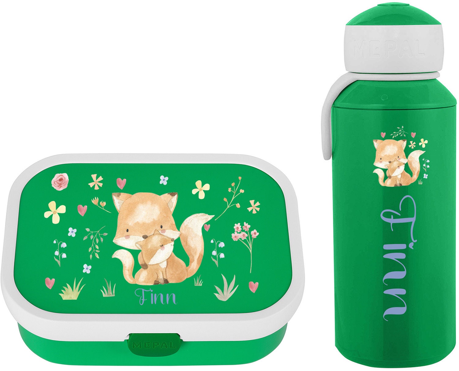 Personalized Mepal Lunch Box & Drinking Bottle as a Set With Bento Insert  for Daycare and School Cute Flower Child With Desired Name 