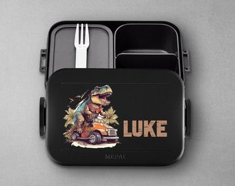 Personalisierte Mepal take a break Lunchbox mit Dino Monstetruck und Wunschnamen für fir Kita und Schule