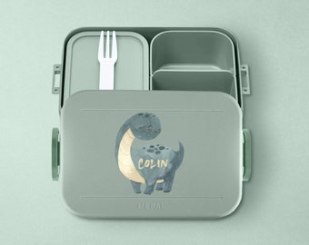 Gepersonaliseerde Mepal Lunchbox | Gepersonaliseerde Bento lunchbox met schattige dinosaurus | Voor kinderopvang, kleuterschool, school | Snackdoos