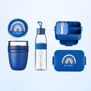 Personalisiertes Mepal take a break Luchbox Set mit Bento Einsatz und Trinkflasche & Lunchpot mini als Set für den Kindergarten und Schule Vivid-Blue