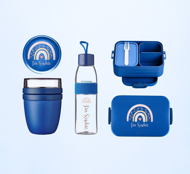 Personalisiertes Mepal take a break Luchbox Set mit Bento Einsatz und Trinkflasche & Lunchpot mini als Set für den Kindergarten und Schule Vivid-Blue