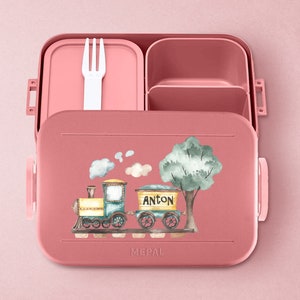 Personalisierte Mepal Bento Brotdose mit Fächern & mit nostalgischer Lokomotive / Zug für den Kindergarten oder die Schule Vivid-Mauve