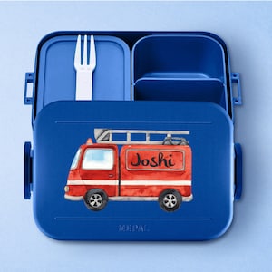 Personalisierte Mepal take a break Brotdose und cooler Feuerwehr / Personalisierte Brotdose mit Fächern für Kita, Kindergarten, Schule