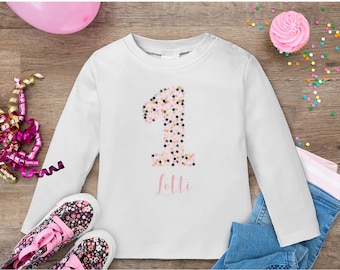 Geburtstagsshirt für Mädchen mit Wunschname | Shirt zum 1. Geburtstag | erster Geburtstag Baby langarm Shirt