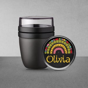 Pot à lunch Mepal Ellipse personnalisé avec le nom de votre choix | Gobelet à déjeuner avec un joli motif arc-en-ciel pour la maternelle/l'école