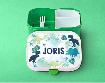 Personalisierte Mepal Brotdose Campus mit Bento-einsatz und mit niedlichen Dinos für die Kita, Kindergarten und Schule | Lunchbox für Kinder