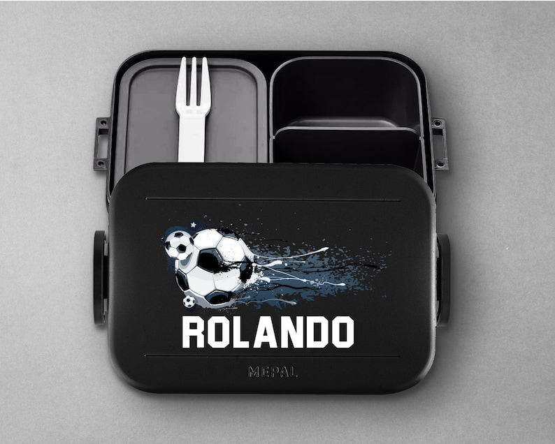 Mepal Take a Break Soccer Luchbox with Name Personalized Soccer Bento Box Lunch Box Nordic-Black