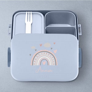 Personalized Mepal Take a break lunch box Bento lunch box with compartments with cute rainbow for daycare, kindergarten and school Nordic-blue