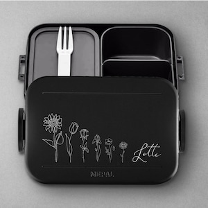 Mepal Take a break midi Bento personalisierte Brotdose mit Blumen mit Namen | Flowers Outline | Brotdose mit Fächern und schönen Blumen