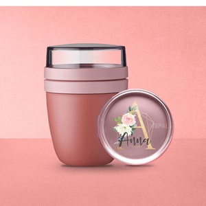 Personalized Mepal lunchpot Ellipse Mini with desired name for school, kindergarten and daycare Breakfast cup with gold letter Vivid-Mauve