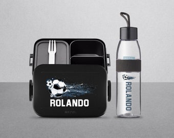 Mepal personalisierte Brotdosen-Set mit collem Fussball Druck | Personalisierte Lunchbox & Wasserflasche für Kita,Kindergarten, Schule