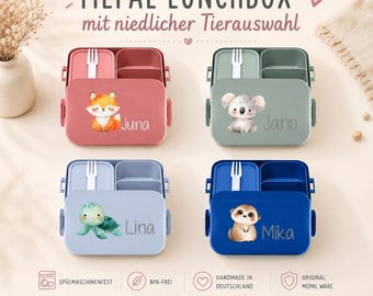 Personalisierte Mepal Lunchbox l mit niedlichen  Klassentieren / Tiermotiven l auch als Set l Geschenk für Jungs und Mädchen