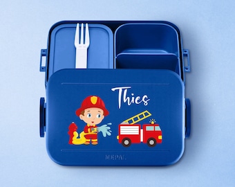 Mepal lunch box with desired name | Personalized lunch box with a cute fire department for daycare / kindergarten and school