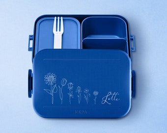 Mepal Take a break midi Bento personalisierte Brotdose mit Blumen mit Namen | Flowers Outline | Brotdose mit Fächern und schönen Blumen