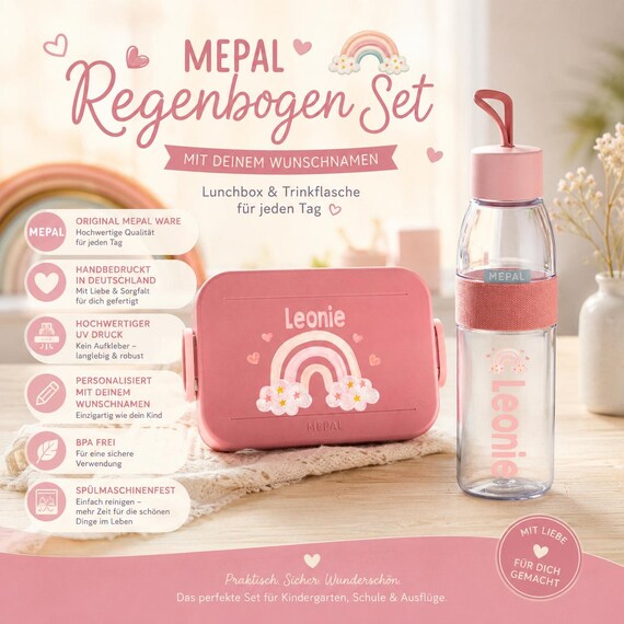 Personalisiertes Mepal Brotdosen Set | Brotdose & Trinkflasche Und Lunchpot Sowie Ein Toller Rucksack Als Set Für Kindergarten Und Schule