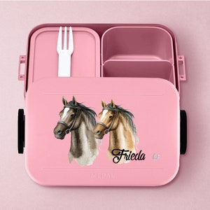 Personalized Mepal lunch box with bento compartments Personalized lunch box with beautiful horses 900ml Lunch box for school and daycare Nordic-pink