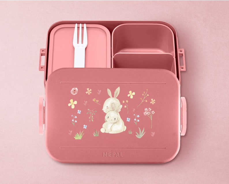 Personalisierte Mepal Take a Break midi Brotdose mit Bentobox und Fächern Personalisierte Mepal Lunchbox midi mit Bohemian Hasen Vivid-Mauve