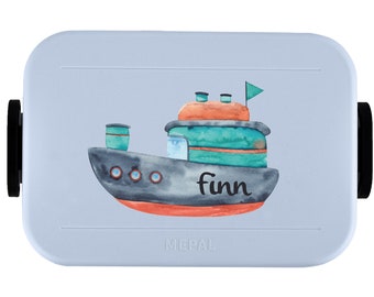 Mepal Take a break Lunchbox mit Wunschname | Personalisierte Brotdose mit niedlichem Boot für Kita, Kindergarten und Schule / Schiff Motiv