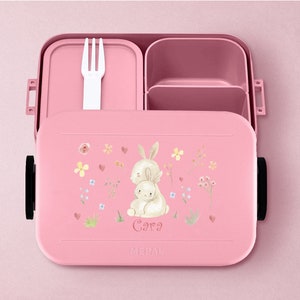 Mepal Take a break midi Bento Box Brotdose Personalisierte Bento Brotdosen mit niedlichem Häschen für Kita, Schule und Kindergarten Nordic-pink