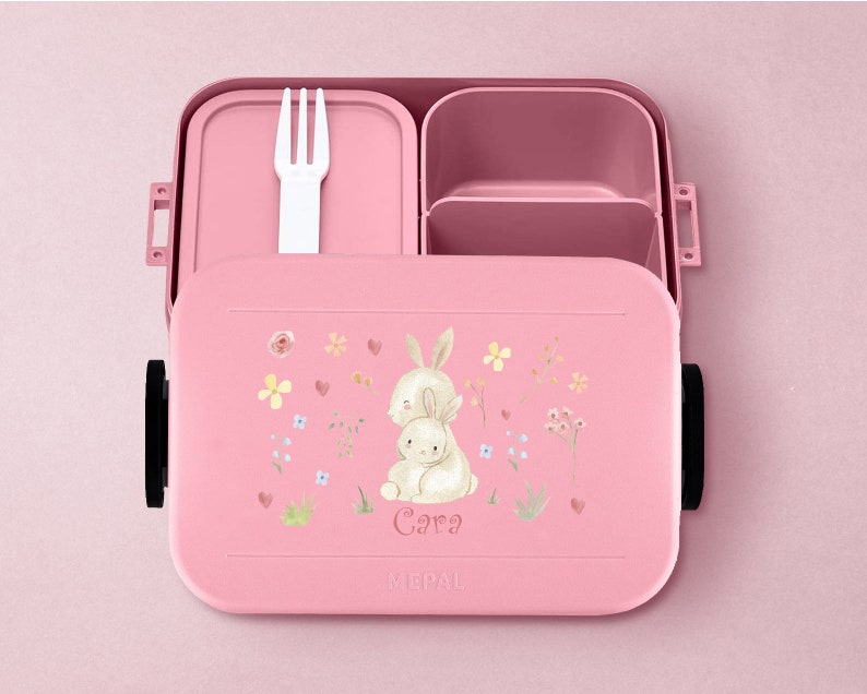 Mepal Take a break midi Bento Box Brotdose Personalisierte Bento Brotdosen mit niedlichem Häschen für Kita, Schule und Kindergarten Nordic-pink