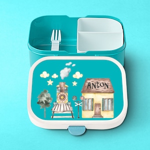 Personalisierte Mepal Brotdose mit Bento-Einsatz mit niedlichem Zug | Brotdose personalisiert mit Bentobox für die Schule und Kindergarten