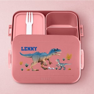 Mepal Take a break T-Rex Lunchbox mit Wunschname Personalisierte Bento Brotdose mit coolem Dino Motiv für Kita, Kindergarten und Schule Vivid-Mauve