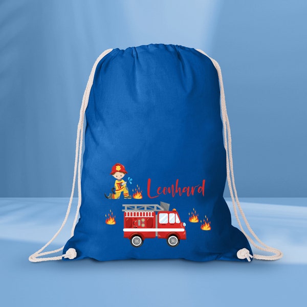 Sac en tissu avec de jolis pompiers / sac de sport pour crèche / jardin d'enfants ou école | Sac de sport