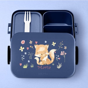 Mepal Bento Lunchbox mit Fächern Take a break Midi Personalisierte Brotdose mit niedlichem Fuchs für die Schule oder den Kindergarten Nordic-denim