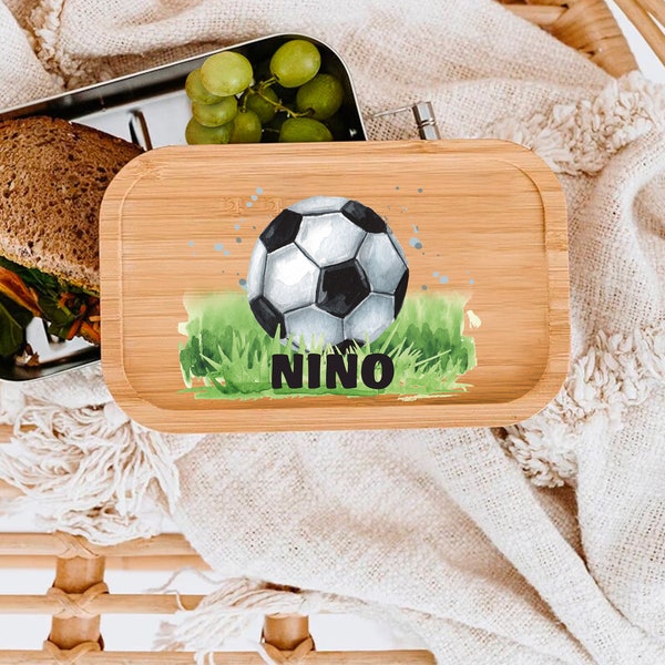 Boîte à lunch durable personnalisée en bambou avec un ballon de football pour la crèche et l'école et la maternelle