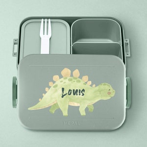 Personalized Mepal lunch box with compartments | Lunch box with bento insert for school, kindergarten and school | Cool dinosaur design