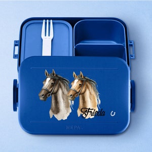 Personalized Mepal lunch box with bento compartments Personalized lunch box with beautiful horses 900ml Lunch box for school and daycare Vivid-Blue