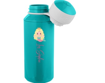 Mepal Trinkflasche mit Name | Personalisierte Po-Up Trinkflasche mit niedlicher Meerjungfrau