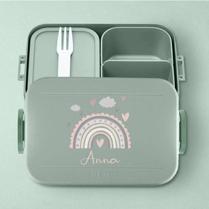 Gepersonaliseerde Mepal Take a break lunchbox Bento lunchbox met vakken met schattige regenboog voor kinderdagverblijf, kleuterschool en school Nordic-Sage