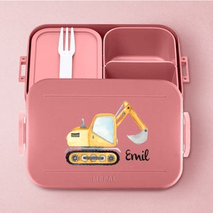 Personalized Mepal take a break lunch box with bento box Personalized lunch box with a cool excavator for daycare, kindergarten and school Vivid-Mauve Lunchbox