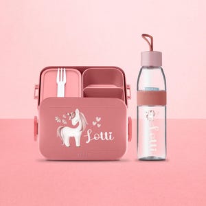 Boîte à lunch midi Mepal Nordic Take a break personnalisée avec une jolie licorne | Boîte à lunch et bouteille d'eau personnalisées pour garderie, école