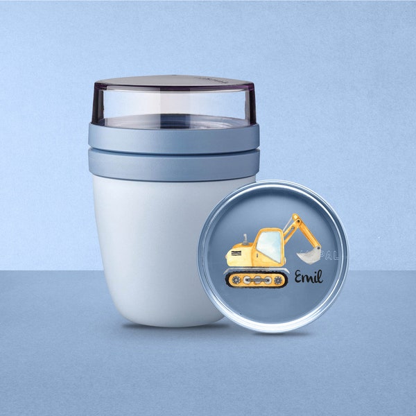 Personalisierter Mepal Lunchpot Ellipse Mini für Kita, Kindergarten und Schule | Cooles Bagger Motiv | Frühstücksbecher und Müslibecher