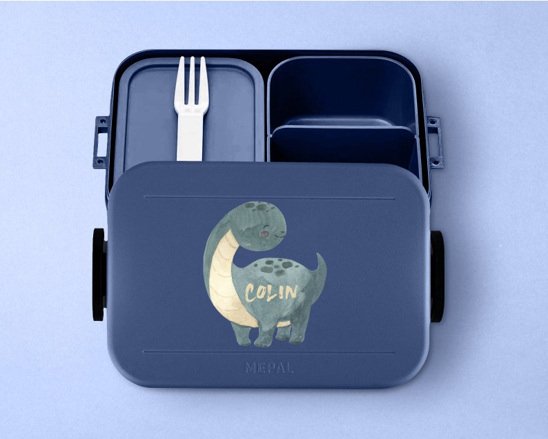 Personalisierte Mepal Brotdose Personalisierte Bento Brotdose mit niedlichem Dino Für die Kita, den Kindergarten,die Schule Vesperdose Nordic-denim