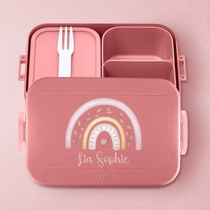 Boîte à lunch Mepal personnalisée Take a Break avec un joli arc-en-ciel et le nom souhaité pour la garderie, la maternelle et l'école