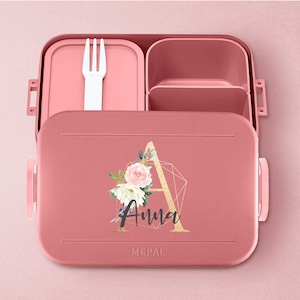 Personalisierte Mepal take a break Lunchbox mit eigenem Buchstaben und Wunschnamen | Schöne Lunchbox mit Bento Box | Brotdose mit Namen