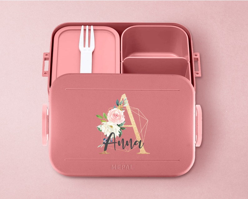 Personalisierte Mepal take a break Lunchbox mit eigenem Buchstaben und Wunschnamen Schöne Lunchbox mit Bento Box Vivid-Mauve