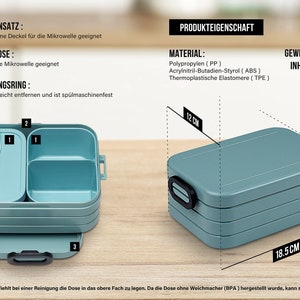 May include: A three-tiered blue lunchbox with a black handle. The lunchbox is 18.5 inches long, 6.5 inches wide, and 12 inches tall. The lunchbox is made of polypropylene, acrylonitrile butadiene styrene, and thermoplastic elastomers. The lunchbox has a weight of 325 grams and a capacity of 900 milliliters.